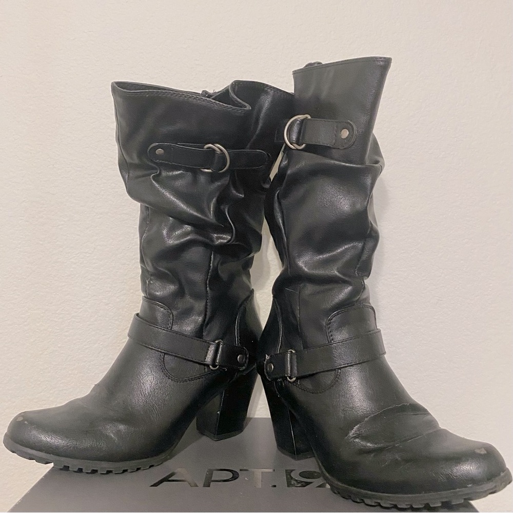 Apt. 9 Faux Leather 3” High Heeled Slouch Boots